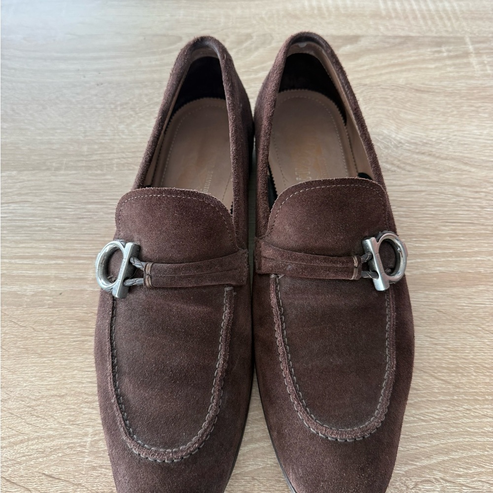Salvatore Ferragamo Dark Brown Suede Loafers